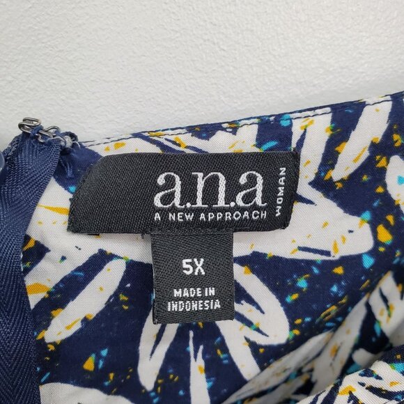 A.n.a Womens Navy Blue Babydoll Tank Top Size 5X Sleeveless Palm Leaf Zip Back - Picture 9 of 12